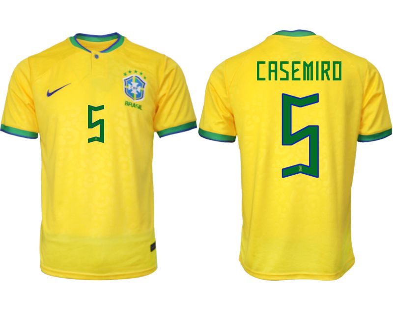 Men 2022 World Cup National Team Brazil home aaa version yellow #5 Soccer Jersey->england jersey->Soccer Country Jersey